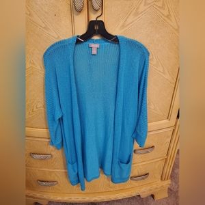 Chico's turquoise 3 quarter sleeve cardigan.Size 1 (US size 8) good condition